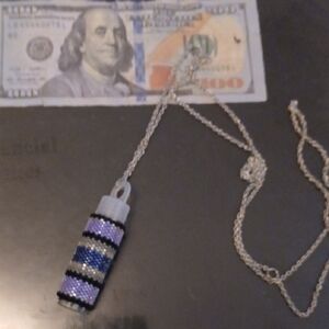 Silver Necklace with Beaded Storage Container